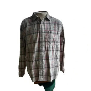Tommy Bahama men’s flannel button up peach and gray plaid extra large